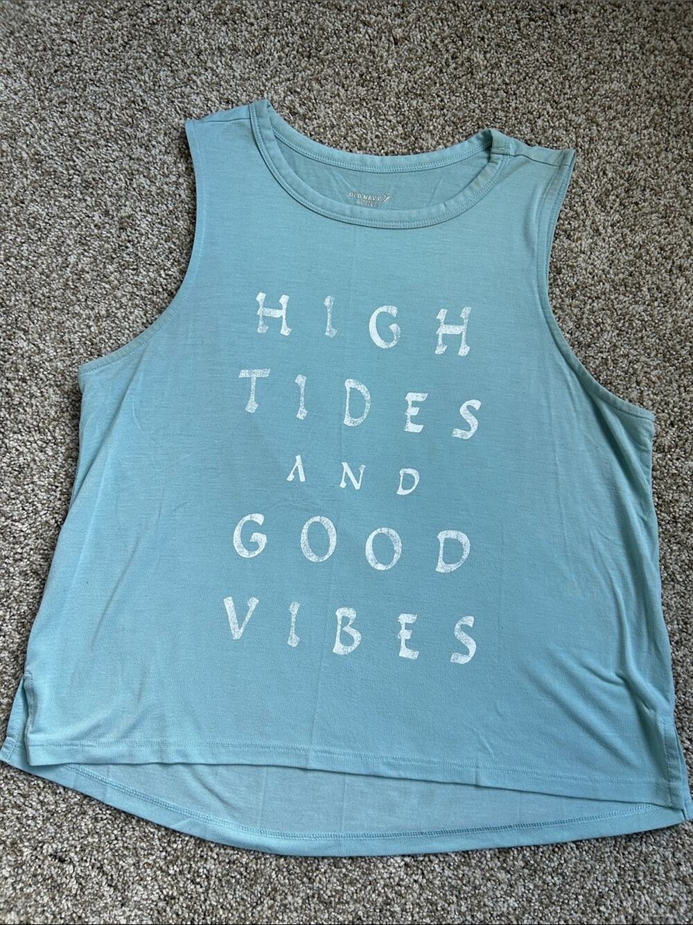 Turquoise Old Navy Active Go-Dry Tank Top - High Tides & Good Vibes - Size Small